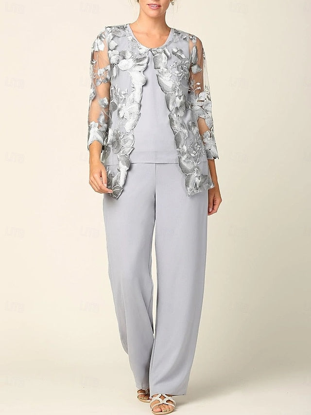 Mother Crew Neck of Elegant the Bride 3 Piece Pantsuit Dress FashionChic