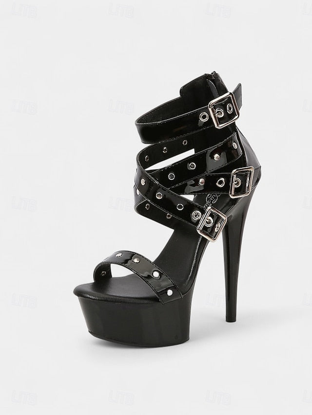 Women's with Platform Straps High White Heels Buckled and FashionChic