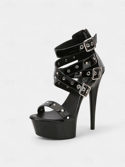 Women's with Platform Straps High White Heels Buckled and FashionChic