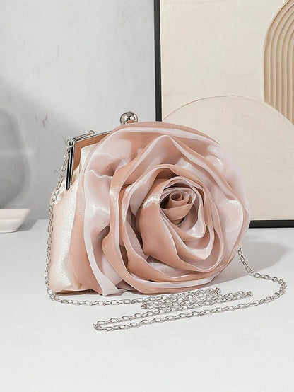 Satin Evening – Elegant Purse Clutch Rose Flower Women's FashionChic