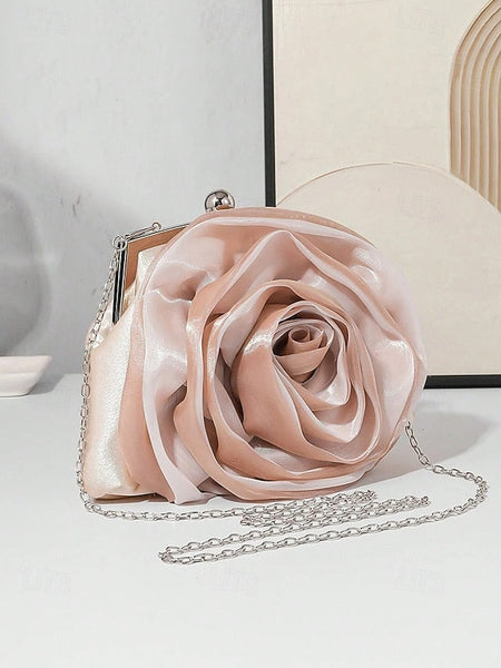 Satin Evening – Elegant Purse Clutch Rose Flower Women's FashionChic