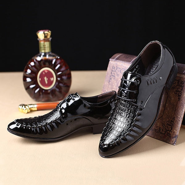 Shoes Dress Black Crocodile Faux Patent Leather - Men's FashionChic