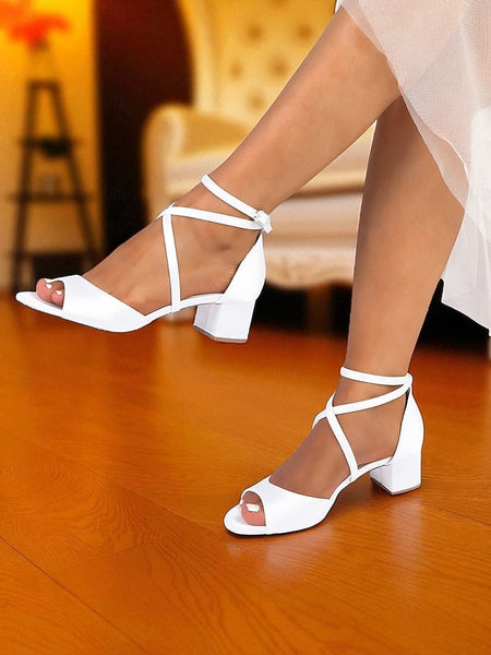 Women's Heel Strap - with Elegant Satin Sandals Block Ankle FashionChic
