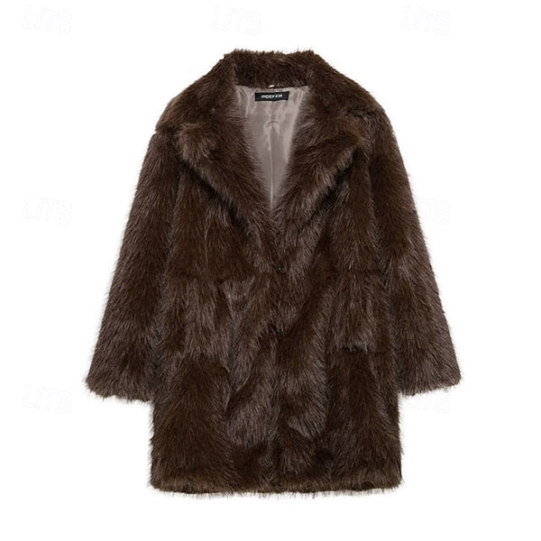 Comfortable Warm Women's Fur Pocket Coat Faux Furs FashionChic