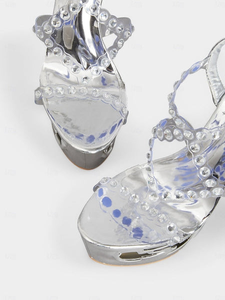 Rhinestone Silver Sandals Stiletto for – Women Dance Elegant FashionChic