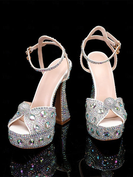 Glamorous Women's with Platform Crystal-Embellished Sandals FashionChic