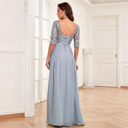 of Dress Mother Neck Elegant Simple Floor the Crew Bride FashionChic