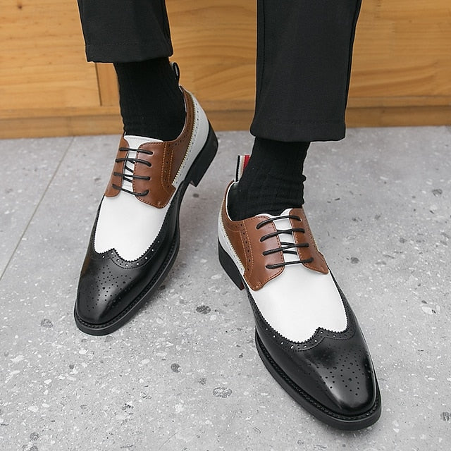 Men's Tri-Color Shoes Brogue in Oxford Black Wingtip FashionChic