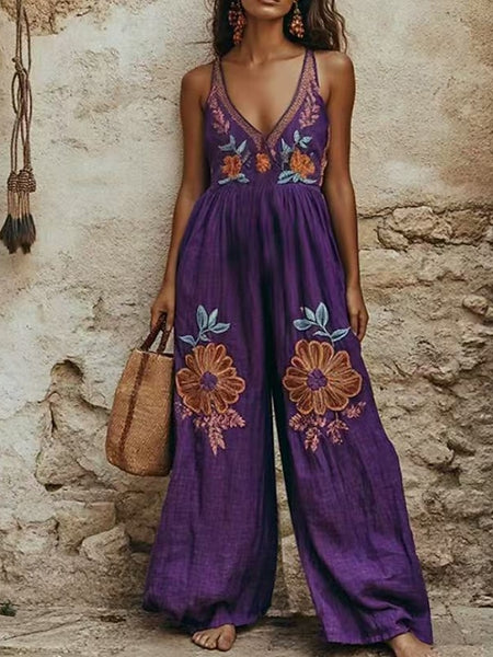 Women's Normal Jumpsuit Streetwear Floral Sleeveless V Neck