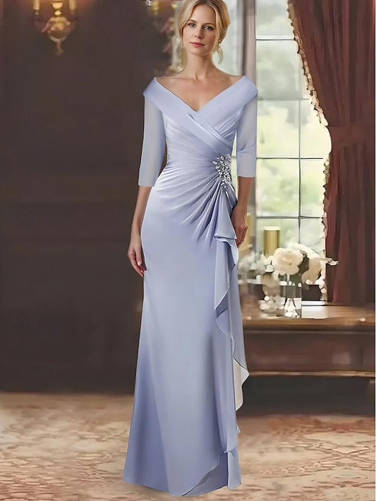 Dress the Length A-Line Mother Floor of Bride Neck V Elegant FashionChic
