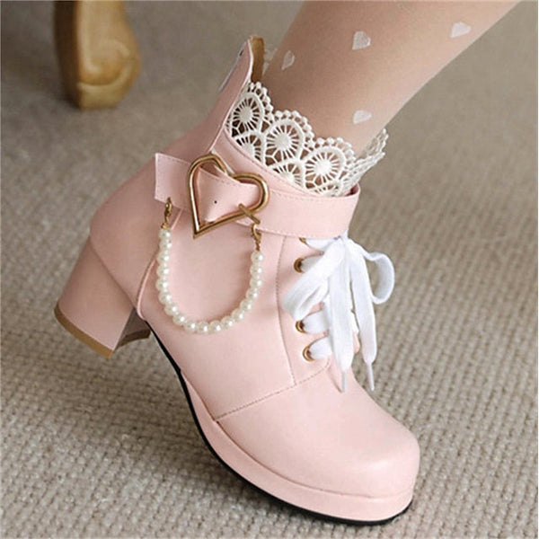 Ankle Women's – Wedding Bridal Lace-Up White Boots Shoes FashionChic