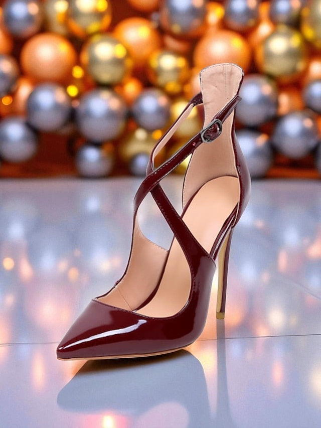 - Women's Leather Heels Purple Stiletto Strappy Patent FashionChic