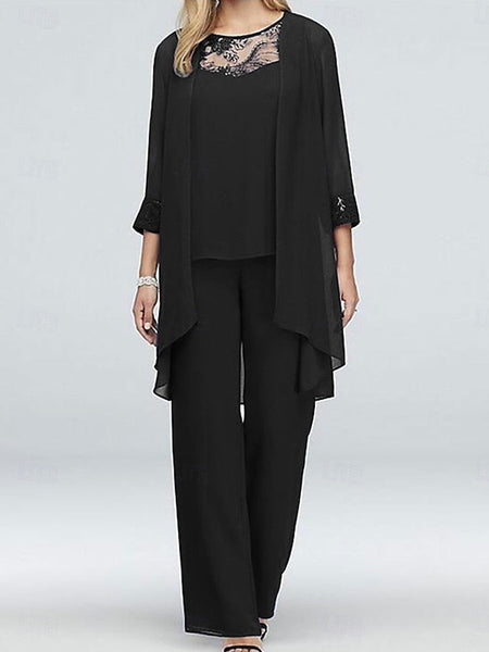 Dress Mother Neck Crew Elegant 3 Piece Vintage the of Bride FashionChic