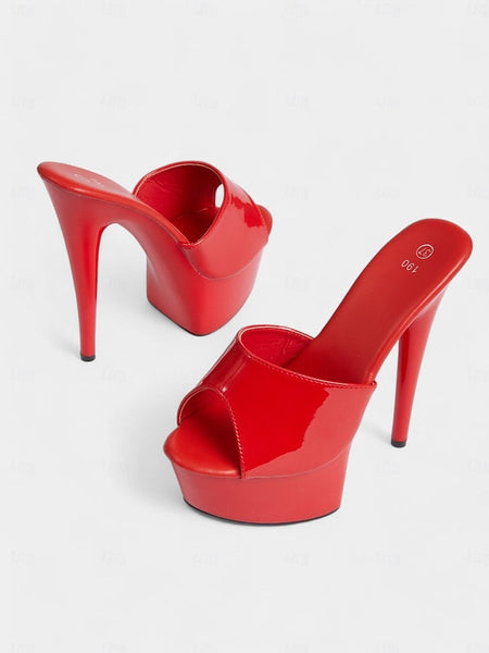 High Leather Women's Heels Patent Red Platform with FashionChic