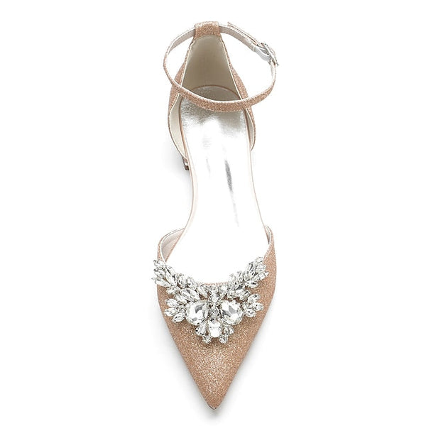 Satin Women's White – Rhinestone Floral Design Flats with FashionChic