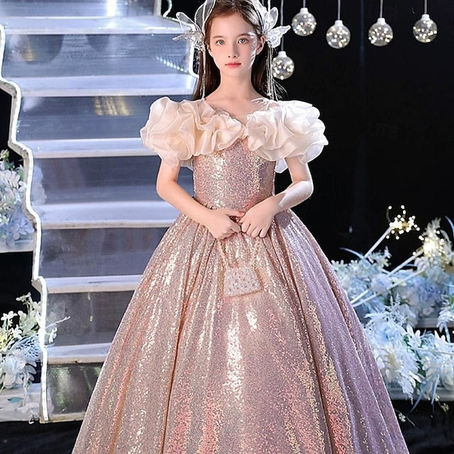 Kids Party Solid Sleeveless Color Girls' Dress Performance FashionChic