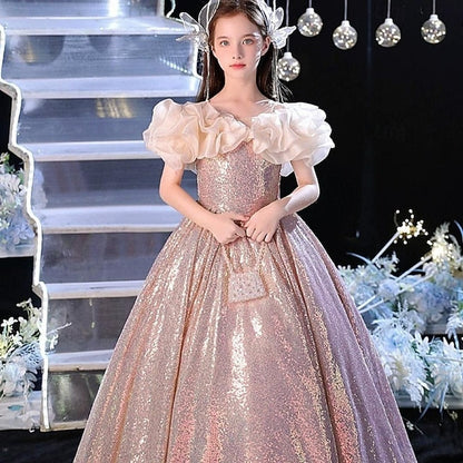 Kids Party Solid Sleeveless Color Girls' Dress Performance FashionChic