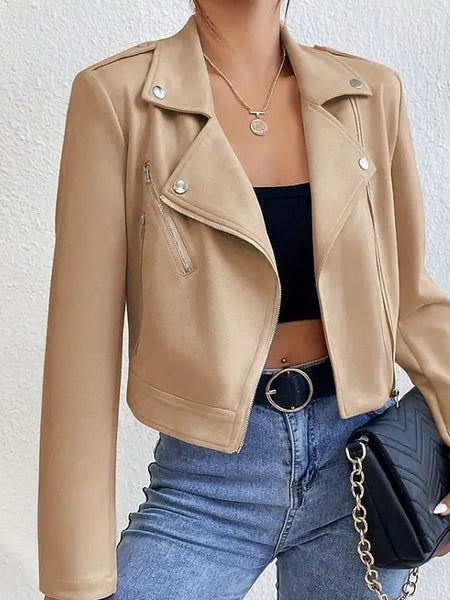 Zipper Faux Leather Pocket Jacket Women's Comfortable FashionChic