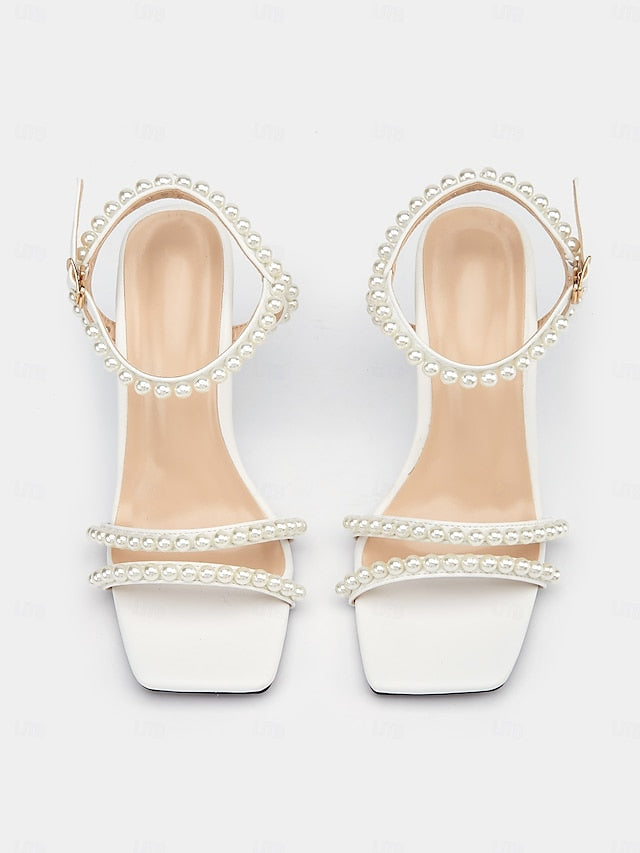 Pearl-Embellished Elegant Heels – Open-Toe Wedge Women's FashionChic