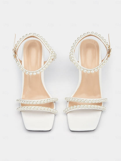 Pearl-Embellished Elegant Heels – Open-Toe Wedge Women's FashionChic