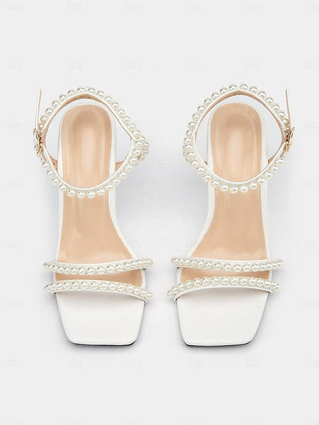 Pearl-Embellished Elegant Heels – Open-Toe Wedge Women's FashionChic