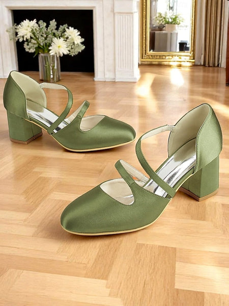 Green Elegant Women's Mary Heels 1950s Jane Satin Block – FashionChic