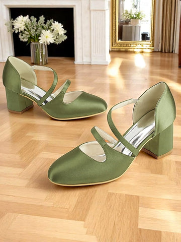 Green Elegant Women's Mary Heels 1950s Jane Satin Block – FashionChic