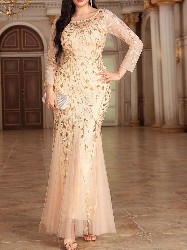 Mother Party Floor Dress Crew Bride of Neck Elegant the FashionChic