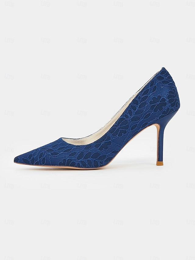 Stiletto Women's - Heels Lace-Embroidered Pointed-Toe FashionChic