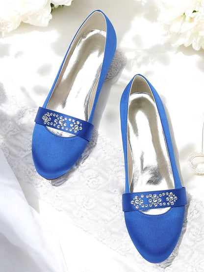 Satin Kitten Blue Heels Women's Rhinestone with FashionChic