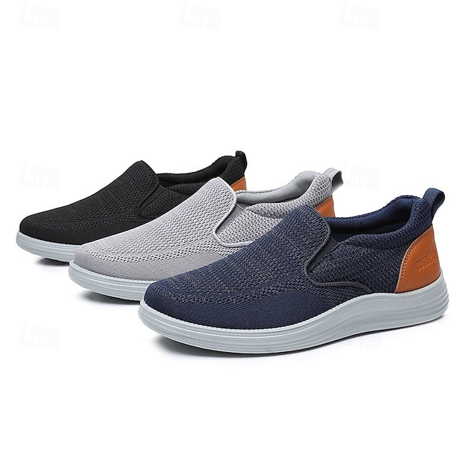 Navy Slip-On Stretch Breathable Knit Men's Sneakers – FashionChic