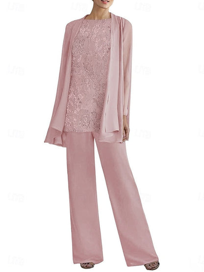 Neck Elegant Piece 3 Pantsuit Crew of Mother Dress the Bride FashionChic