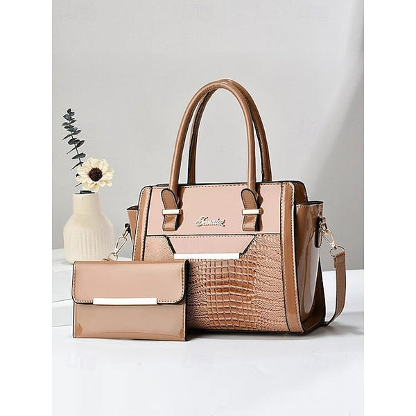 Faux – Glossy Patent Women's Handbag Set Leather FashionChic
