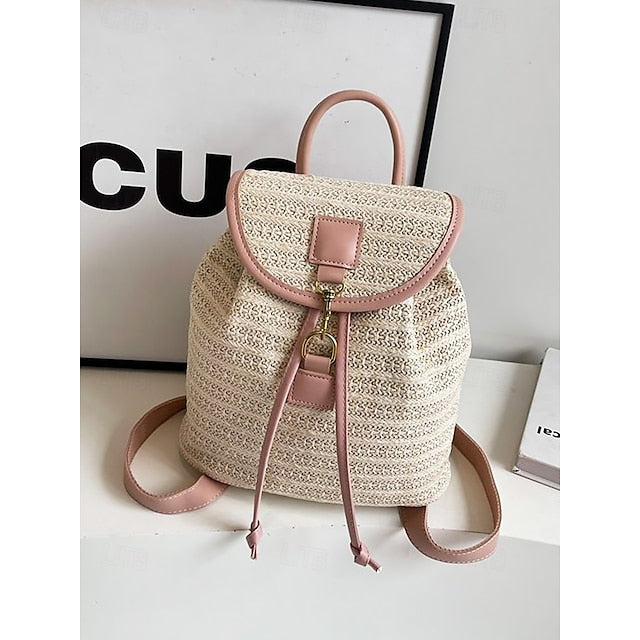 Straw Rattan Women with Bag Woven – Boho for Backpack Travel FashionChic