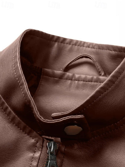 Comfortable Zipper Leather Faux Pocket Women's Jacket FashionChic