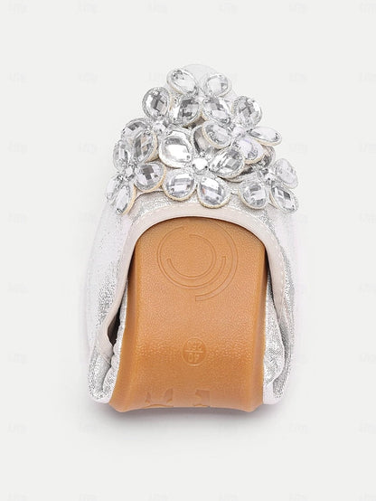 Rhinestone Flats Women's Foldable with Silver FashionChic