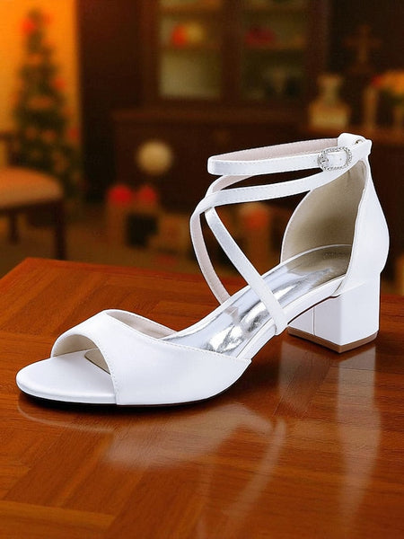 Women's Heel Strap - with Elegant Satin Sandals Block Ankle FashionChic