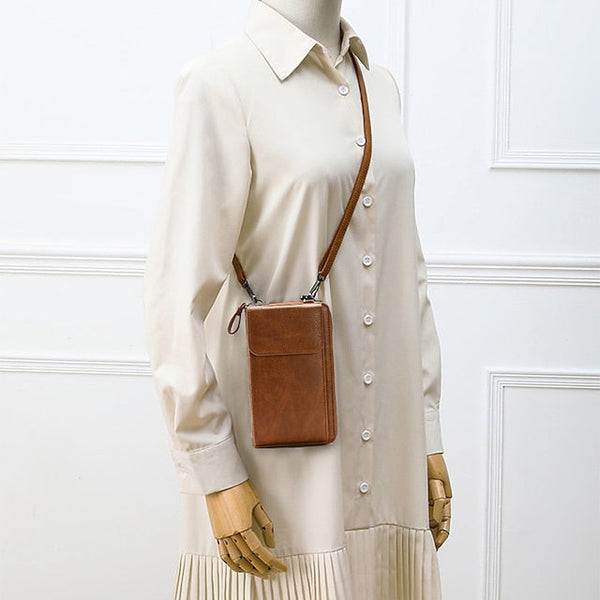 with Zipper Wallet Vintage Faux Crossbody Leather Women's FashionChic