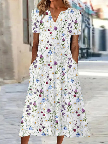 Women's Midi Dress Shift Dress Floral Pocket Print V Neck FashionChic