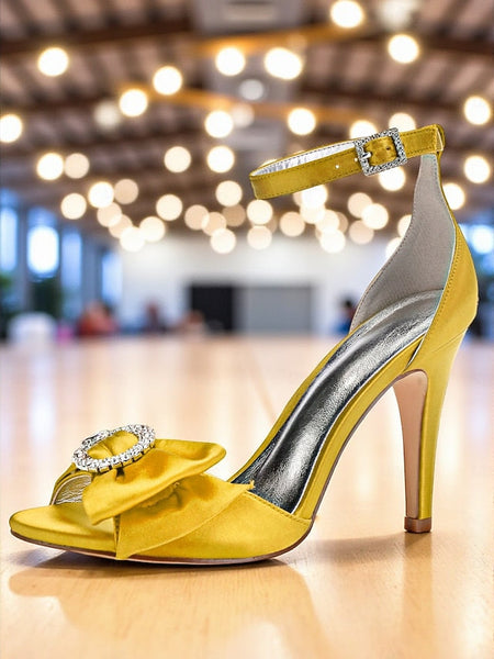 with Sandals Heel Purple Satin Women's Rhinestone High FashionChic