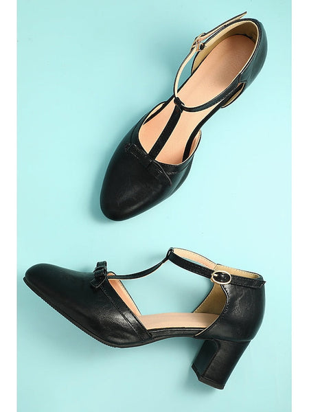 Retro Shoes Chunky 1950s Vintage Heels heels Roaring T-strap 20s FashionChic