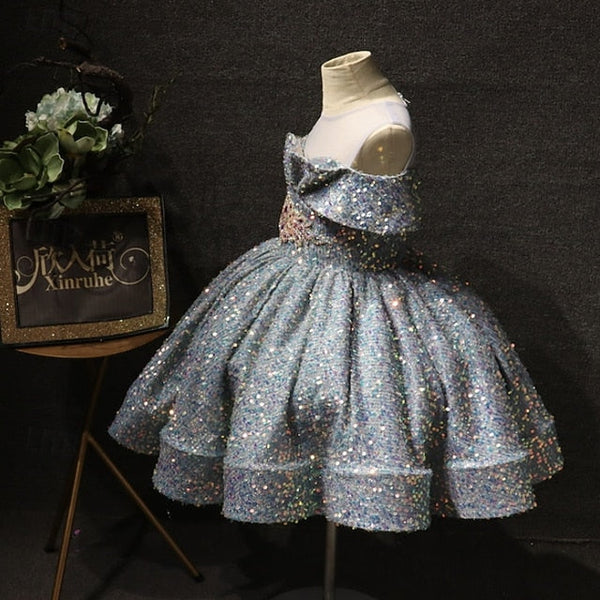 Party Dress Short Girls' Solid Color Kids Sleeve FashionChic