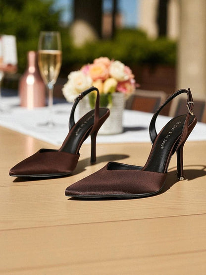 - Satin Purple Women's Elegant Pointed Heels Slingback Toe FashionChic