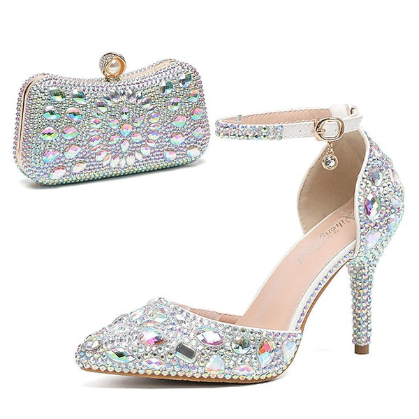 Heel Shoes Multicolor Wedding Women's High with Rhinestone FashionChic