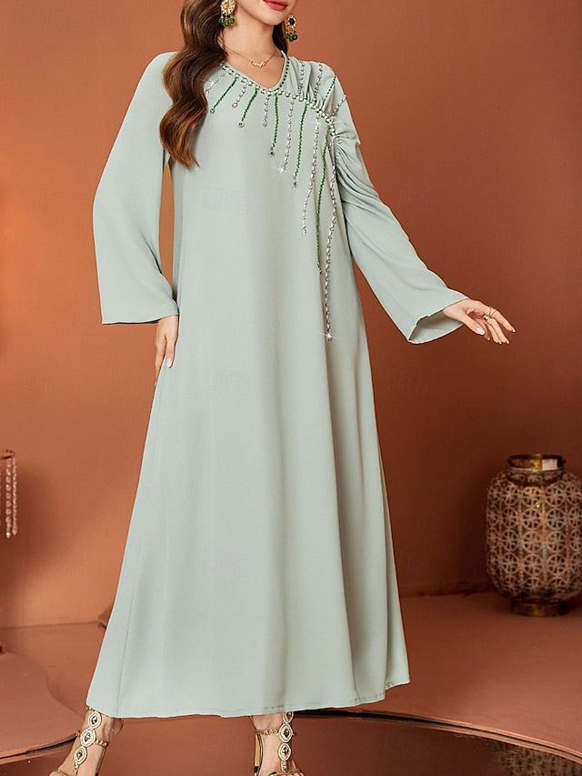 V Elegant of Bride A-Line Floor the Mother Length Neck Dress FashionChic