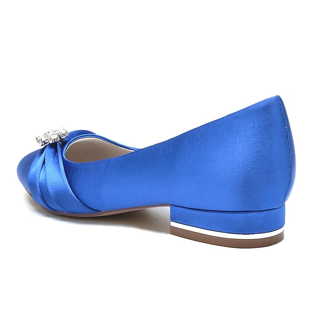 Blue Light Rhinestone Wedding Flats Women's Satin with FashionChic