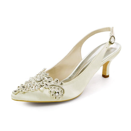 Heels Women Slingback - for Crystal Beige Embellishment with FashionChic