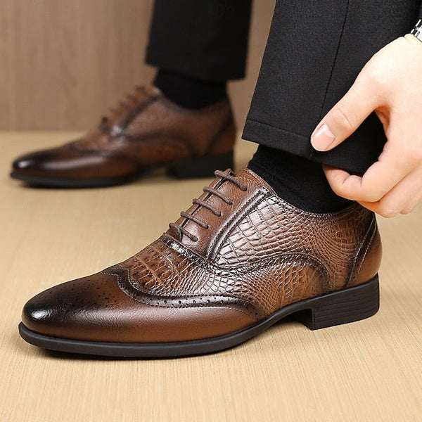 Shoes Brown – Oxford Faux Crocodile Leather Pattern Men's FashionChic