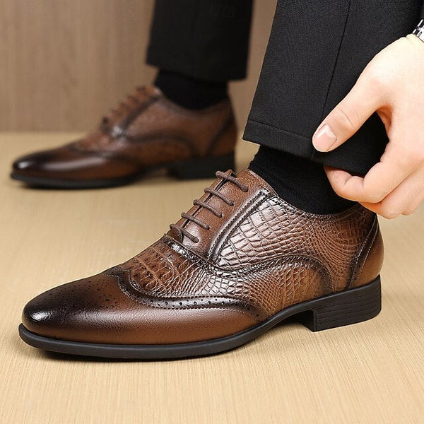 Pattern – Shoes Leather Faux Brown Men's Oxford Crocodile FashionChic
