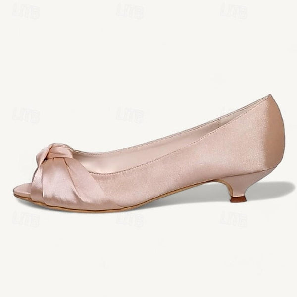 Kitten Satin Elegant Peep-Toe Heels Women's Pink - Blush FashionChic